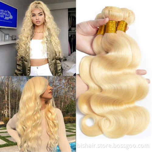 613 blond hair 3 bunches of real blond hair tresses 9A grade Brazilian wave 100% remy real hair tresses 613 bunches of wholesale
